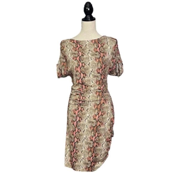 Worth Ruched Bodycon Snakeskin Print Dress S S - Picture 1 of 4